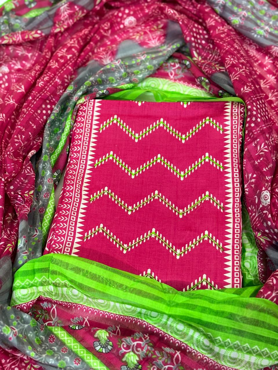 Rani Pink Cotton Digital Print Unstitched Dress