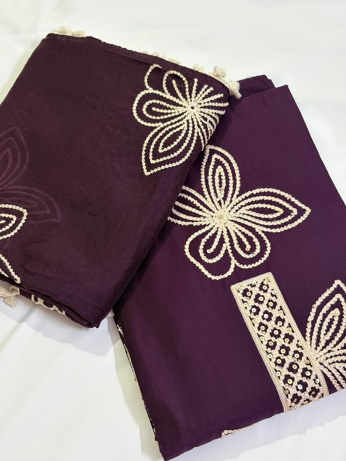 Cotton Silk All-Over Dori Work Unstitched Fabric