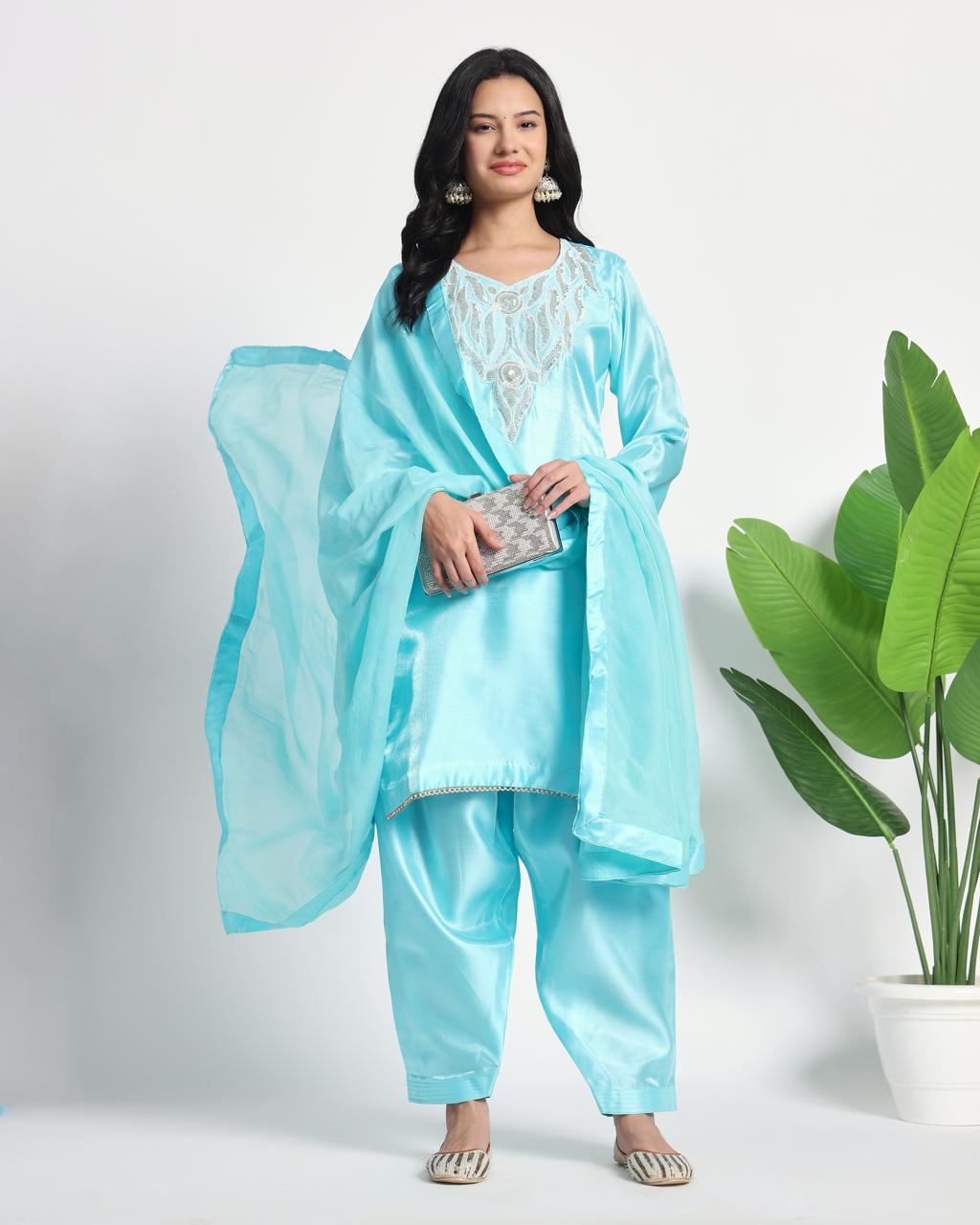 Farshi Salwar Set – Hand Work, Viscose Organza Dupatta
