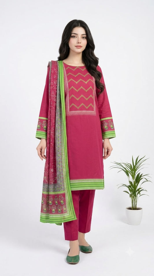Rani Pink Cotton Digital Print Unstitched Dress