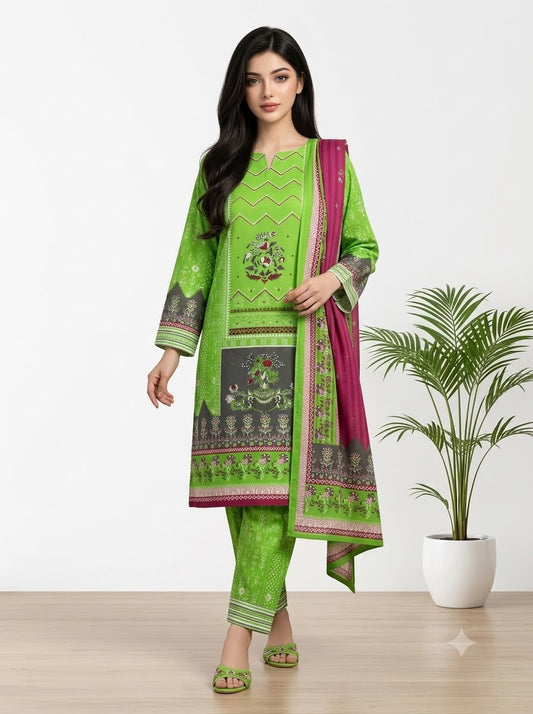Rani Pink Cotton Digital Print Unstitched Dress