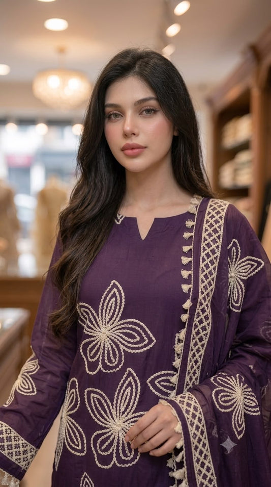 Cotton Silk All-Over Dori Work Unstitched Fabric