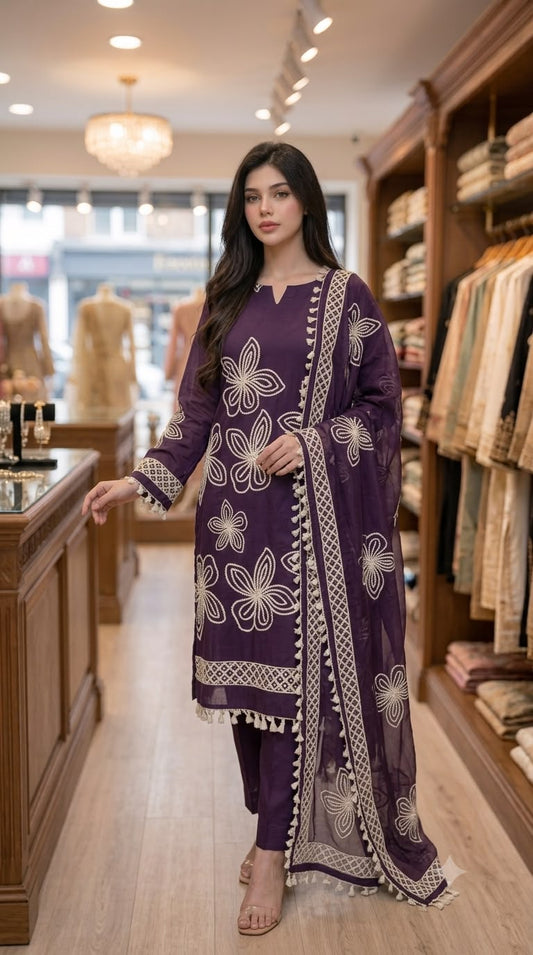 Cotton Silk All-Over Dori Work Unstitched Fabric