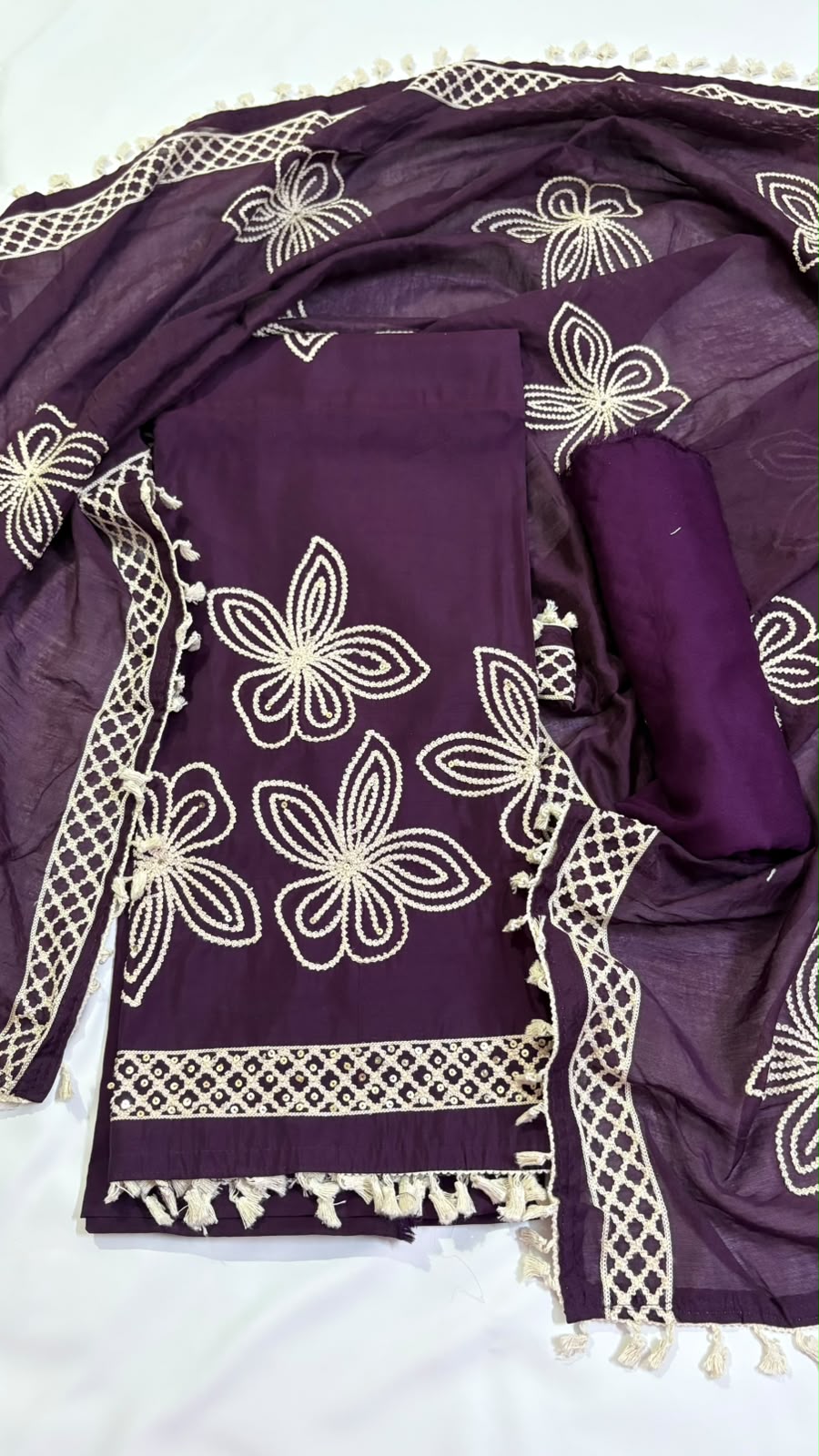 Cotton Silk All-Over Dori Work Unstitched Fabric